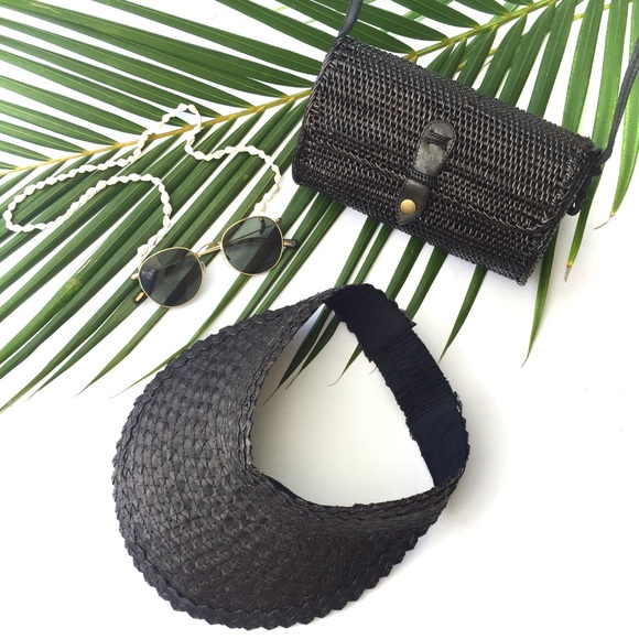 Black Straw Visor 🌞 Same as Free People Baha Hat - Picture 3 of 7